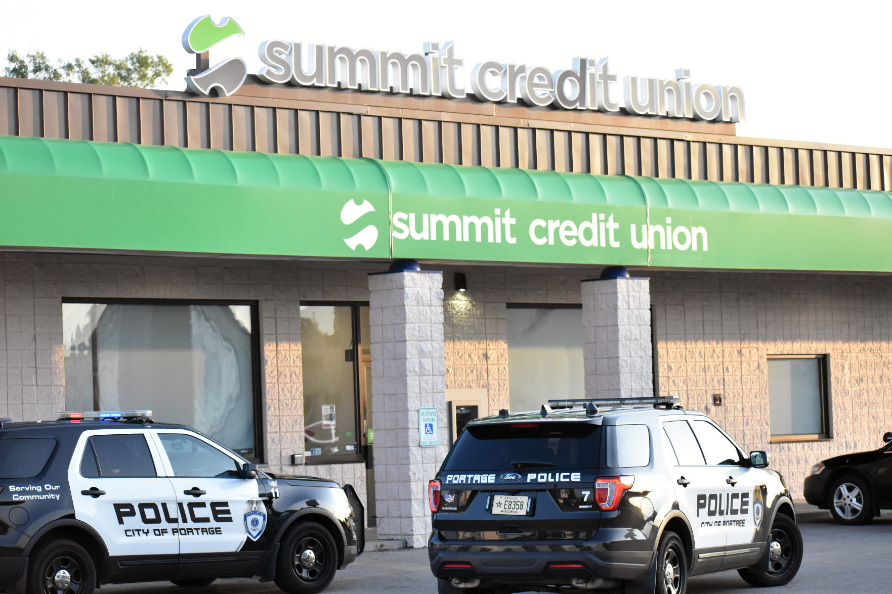 Portage police cars outside bank